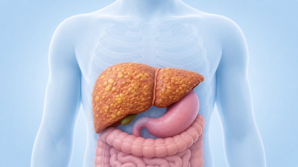 Fatty liver disease in Malaysia showing fat accumulation in the liver
