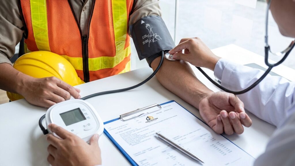FOMEMA medical check-up for a foreign worker with blood pressure screening during a medical examination in Malaysia